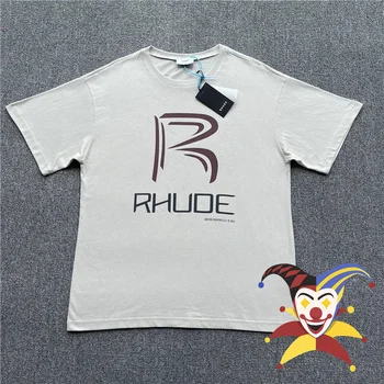 Kayısı R Logo Rhude T Shirt Erkek Kadın 1: 1 Yüksek Kalite Vintage Rhude T-shirt Biraz Büyük Boy Üstleri Tee