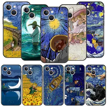 Sanat Estetik Vincent Van Gogh Yıldızlı Funda iPhone 13 14 12 11 Pro MAX Durumda Lüks Mini XR X SE XS 7 8 Artı Telefon Kapak