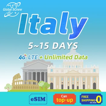 İtalya sım kart 3~15 Gün 4G Yüksek Hızlı Sınırsız veri Ön Ödemeli Sım kart desteği eSIM