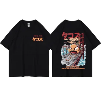 Hip Hop Büyük Boy T-Shirt Streetwear Harajuku Japon Canavar Saldırı Komik Baskı T Shirt Erkek İlkbahar Yaz Kısa Kollu tee