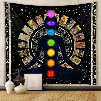 Meditasyon Yedi Çakra Goblen Hint Buda Duvar Dekoratif Mandala Goblen Bohemian Hippi Ev Dekor Yoga Mat