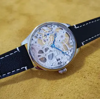 41mm Manuel mekanik erkek saati Mavi eller Martı ST3600K içi boş gümüş hareketi Safir kristal veya mineral cam