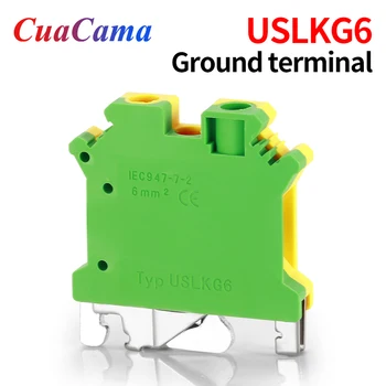 10 Adet USLKG6 Din Raylı Topraklama Terminal Bloğu Elektrik Tel İletken Sarı Yeşil Gerilim Kılavuzu Bağlantı USLKG-6