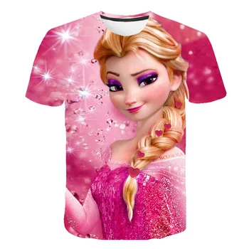 Disney Yaz Dondurulmuş 2 Kız T-Shirt çocuk Kısa Kollu Elsa Anna T Shirt Bebek Çocuk Moda Casual Tees Tops 1-14 Yıl