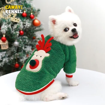 CAWAYI KULÜBESI Noel Pet Köpek Giysileri Kış Sıcak Mercan Polar Köpek Hoodies Küçük Köpek Yavru Kedi Chihuahua Giyim Pet Ceket