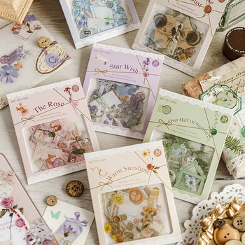 Yoofun 30 adet / paket Yaratıcı Estetik Hassas Zaman Çıkartmalar Doğal Bitkiler Çiçekler Etiket Kart Craft Yapımı için Günlüğü Scrapbooki