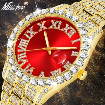 MISSFOX erkek Saatler 2020 Modern Elmas Su Geçirmez Kırmızı İzle Erkekler Üst Marka Lüks 18k Altın Adam İzle Analog quartz saat Erkekler