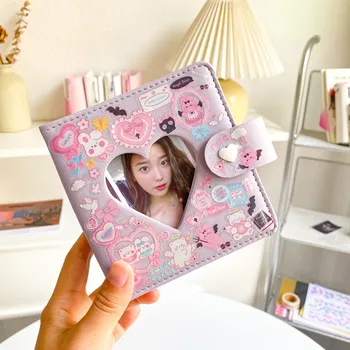 Gamılıke Mini Macarons Deri Fotoğraf Albümü Kpop Fotoğraf Kartı Toplayıcı 3 Halka Bağlayıcı kart düzenleyici Günlüğü Dizüstü Sevimli Kırtasiye