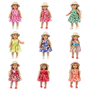 Sıcak Hasır şapka + elbise için Uygun Amerikan Kız oyuncak bebek giysileri 18 inç Bebek, Noel Kız Hediye(sadece giysi satmak)