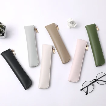 Taşınabilir deri çanta Mini PU deri kalem cep kalem kol fermuarlı kalem çantası