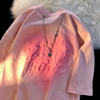 Yaz Yeni kısa kollu tişört kadın Yumru Mektup Baskı Tişörtleri Streetwear Gevşek Y2k Üstleri Hip Hop Harajuku Kadın Erkek Tee