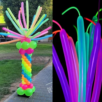 100 adet Neon Glow Uzun Balonlar UV reaktif Floresan Balonlar Sihirli Balonlar 80s 90s Doğum Günü siyah ışık Parti Süslemeleri