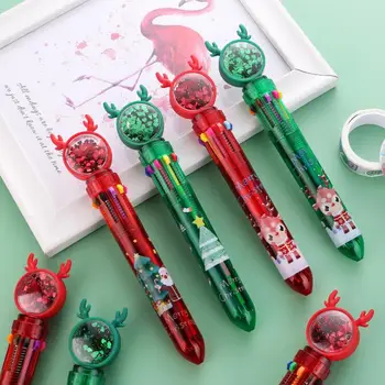 24 adet / grup Noel Elk 10 Renk Tükenmez Kalem Şeffaf Basın Tükenmez Kalemler Okul Ofis yazma Malzemeleri Kırtasiye Hediye