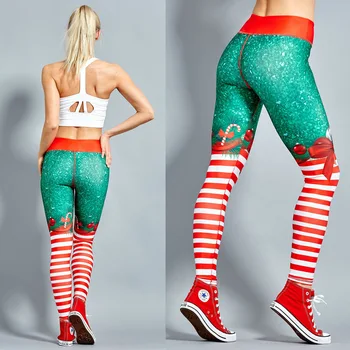 Noel Baskı Tayt Koymak Kalça Elastik Yüksek Bel Legging Nefes Merry Christmas Pantolon