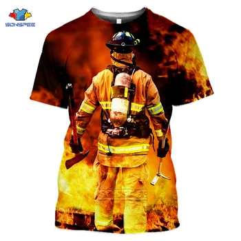 SONSPEE 3D Baskı T-Shirt Yaz Yeni Itfaiyeci Kurtarma Polis Erkekler T Gömlek Ev Komik Rahat Kısa Kollu O Boyun Kadın Giyim