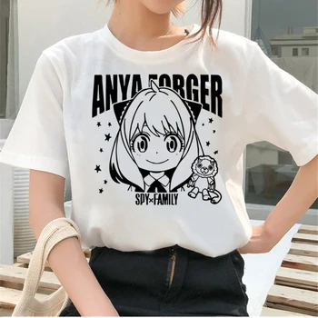 Japon animesi Casus X Aile Beyaz Üst T Shirt Yaz Manga Anya Grafik Grafik kısa kollu tişört Polyester tişört