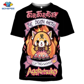 SONSPEE Ölüm Metal Karaoke Kala Aggretsuko Agresif Retsuko Erkek T Shirt Rahat 3D Baskı Kısa Kollu T-shirt kadın kıyafetleri