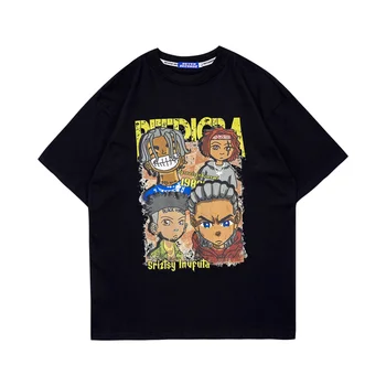 Hip Hop streetwear tişört Erkekler Karikatür Baskı T Shirt Harajuku Pamuk Gömlek Yaz Rahat Gevşek Kısa Kollu Büyük Boy T Shirt