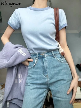 Kısa kollu tişörtler Kadın Sıska Temel Tüm Maç Yaz İhale Streetwear Serin Yumuşak Tasarım Kadın футболка Retro Kız Gibi Mujer