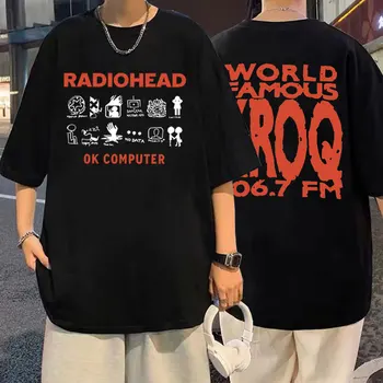 Markalı Adam T-Shirt Erkekler Vintage T Shirt Bant Kaya Radiohead TAMAM Bilgisayar Pablo Bal Tur Müzik Albümü baskı t-shirt Kısa kollu