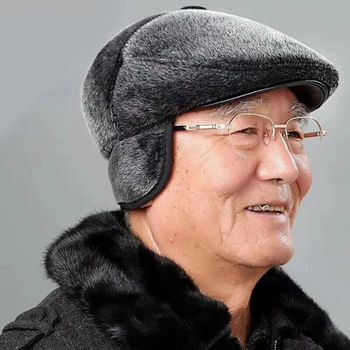 Kış Sürüş erkek Newsboy Şapka Earmuffs Bere Yaşlı Adam düz kasket Kış sıcak Şapka Yaşlı Adam