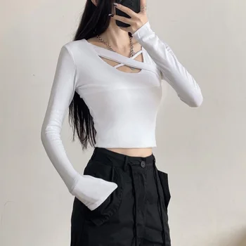 sonbahar kış Kalın sıcak dip T-shirt kız Harajuku kadife Uzun Kollu katı T Shirt Kadınlar için kore Rahat ince beyaz Üst