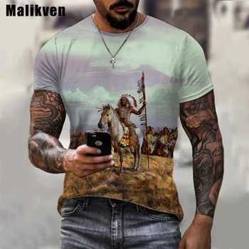 Sıcak Satış Kızılderililer Kültür Baskılı Tshirt Yaz Erkek 3D T-shirt Rahat O-Boyun Kızılderililer Kafatası T Shirt