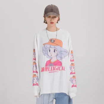 Japon Harajuku Streetwear Kawaii T Shirt Anime Karikatür Uzun Kollu Tee Gömlek 2021 Bahar Moda Grafik Tees Erkek Giyim