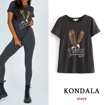 KONDALA Za Streetwear Pamuk Tişörtleri Kadınlar Büyük Boy Kısa Kollu Yaz Kadın Tees Gömlek Moda 2021 Şık Mujer Tops