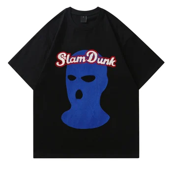 Erkek T-Shirt Streetwear Hip Hop Nakış Maskesi Mektup Pamuklu T Shirt Harajuku 2022 Yaz Rahat Kısa Kollu tişört Üstleri