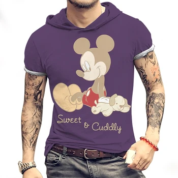 Erkekler için T Shirt Disney Mickey Hood İle Kısa Kollu Büyük Boy Çift erkek giyim Eğlence Kapalı Beyaz Karikatür Trend Ürünleri