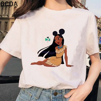 Serin Streetwear Kadın T-shirt Pocahontas Mickey Kulak Şapka Baskı Harajuku Kızlar Yaz Pamuklu T Shirt Kadın Üstleri