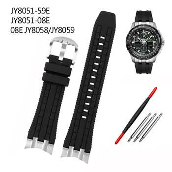 Kauçuk Watchband Citizen Sky Kartal JY8051-08E JY8051 - 59 JY8058 JY8059 Bilezik paslanmaz çelik konnektör 24mm Kayış