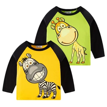 Pamuklu Çocuk T-Shirt Çocuk Üstleri Giysileri Tee Erkek Bebek Kız Uzun Kollu Karikatür Hayvan Tshirt 2 3 4 5 6 7 8 Yıl Çocuk Giyim