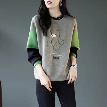Moda Nakış Eklenmiş Sıcak Tüm Maç T-Shirt Kadın Giyim 2022 Sonbahar Yeni Gevşek Casual Kazaklar Tops Kore Tee Gömlek