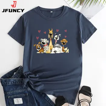 JFUNCY kadın T-shirt Kadın Büyük Boy Tee Gömlek Kadın Kısa Kollu Üst 2022 Moda Sevimli Karikatür Grafik T Shirt Kadın Tshirt