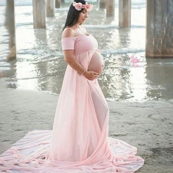 Yarık Ön Hamile hamile elbiseleri Gebelik İçin Hamile Kıyafetleri Maxi Elbise Kadınlar Seksi Fotoğraf Çekimi Fotoğraf Sahne Giyim