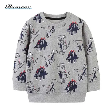 Bumeex Yeni Erkek Tişörtü Sonbahar Kış Pamuk Gri Dinozor Baskı Moda Tişörtü Çocuklar 2 3 4 5 6 7 Yaşında Üstleri