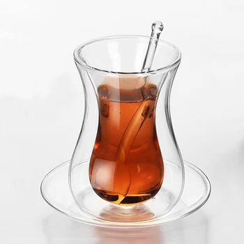 Yeni Varış 150ml Kahve kupa Tabağı Cam kaşık seti Yalıtımlı çift Cam şeffaf Yerli Çay Kahve su kupası