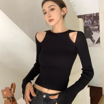 BEENLE Kadın Kış T-shirt Seksi Off-omuz Katı Sıska Sıkı Dip Gömlek Kore Moda Casual Kazaklar Kadın Giyim