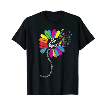 Otizm Farkındalık Giysileri Kadın Anne Çocuklar Kabul Ayçiçeği Nazik T-Shirt anneler Günü Hediyeleri Çiçek Baskı Grafik Tee Tops