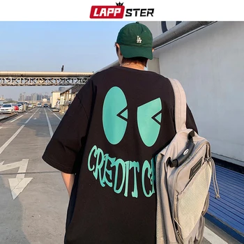 LAPPSTER Face Y2k Büyük Boy T-shirt 2022 Yaz Streetwear Harajuku Grafik T Shirt Erkek Basketbol Kore Modası Tees