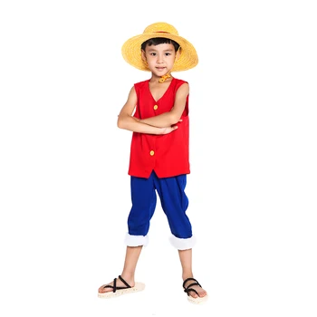 ELBCOS Tek Parça çocuk Maymun D Luffy Kostüm 1st Nesil Takım Elbise çocuk giyim (yelek + pantolon + şapka)