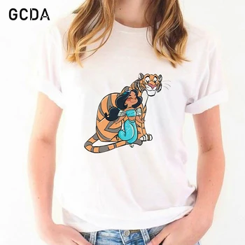 Yasemin Prenses Ve Kaplan Baskı T Shirt Kadın Grafik Tee Kişilik Hipster Yaz Kız Tshirt Streetwear harajuku tişört