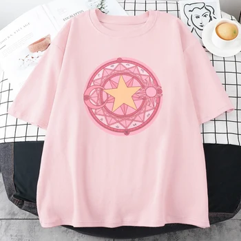 Card Captor Sakura T Shirt Grafik Baskı %100 % Pamuk Kawaii Anime Pembe Üstleri Ullzang Yaz Kısa Kollu Kız Tees Harajuku Kadın