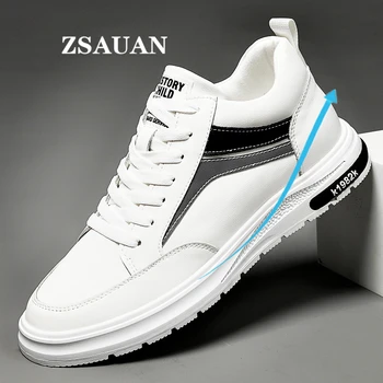 ZSAUAN 6/8 cm Asansör Erkekler rahat ayakkabılar Deri Beyaz Yükseklik Artış Erkek Lüks Ayakkabı Yüksek Üst Adam Tasarımcı Sneakers