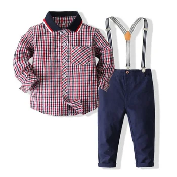 2022 Bahar Bebek Giysileri Set Çocuk Takım Elbise Beyefendi Gömlek+uzun Pantolon Parti Düğün Yakışıklı Erkek giyim setleri Küçük Çocuklar için