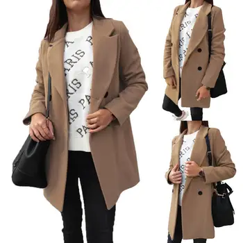 Dropshipping!!Sonbahar Kış Moda Kadın Palto Geniş Yaka Çift hat Düğmeleri sıcak tutan kaban Dış Giyim