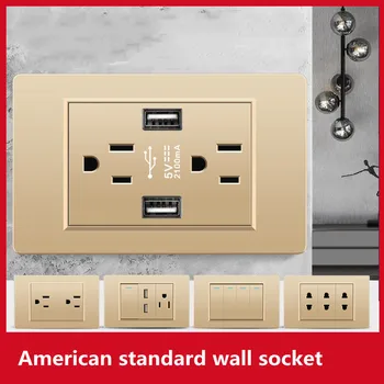 Amerikan standart altın USB duvar şarj soketi, cep telefonu duvar soketi, çıkış usb 2.1 A AC110V-250V Tayland priz