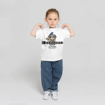 Bearbecue Yeni Yaz Yuvarlak Boyun Gevşek Ebeveyn-Çocuk Giyim Kazak Kısa Kollu tişört